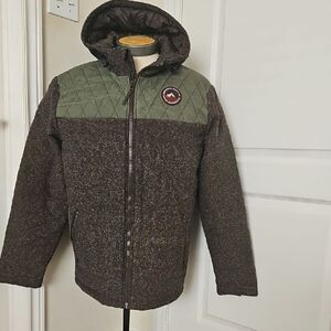 Vans Brown and Green Puffer Jacket with Brown Hood